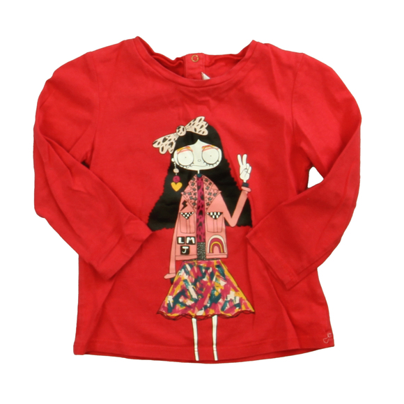 Lili Gaufrette Girls Red Girl Long Sleeve T-Shirt size: 2T - Picture 2 of 2